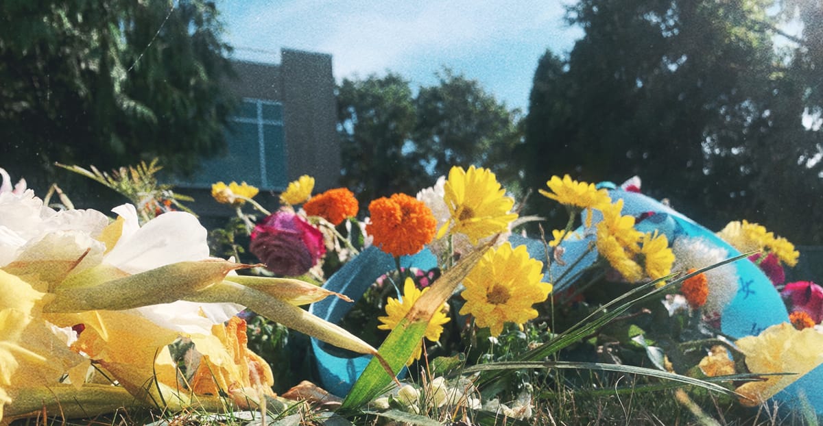 flowers in a cemetery